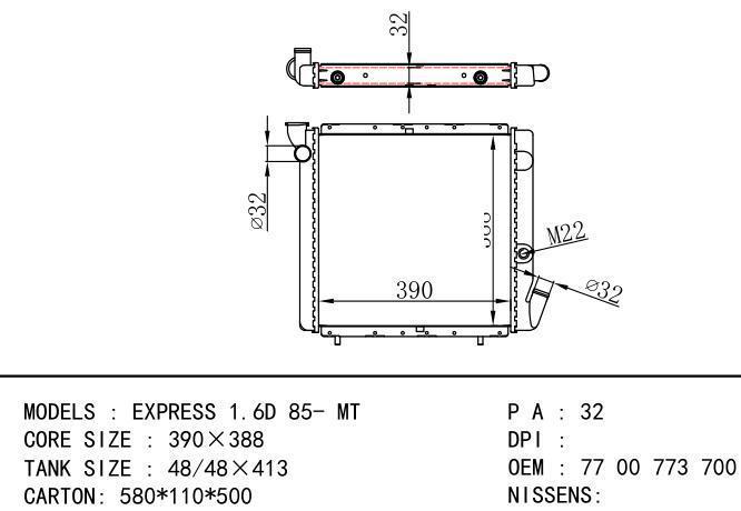 *7700773700 Car Radiator for RENAULT EXPRESS 1.6D