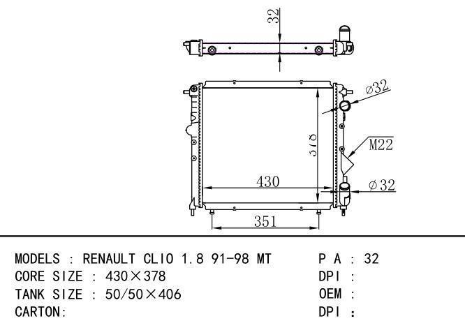  Car Radiator for RENAULT RENAULT CLIO 1.8 91-98 MT