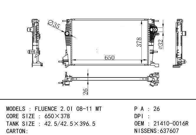 21410-0016R Car Radiator for RENAULT FLUENCE 2.0I 08-11 MT