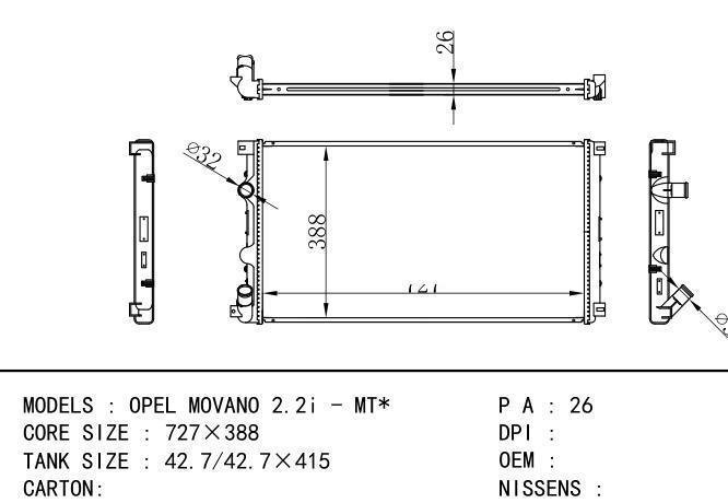  Car Radiator for OPEL OPEL MOVANO 2.2i - MT*