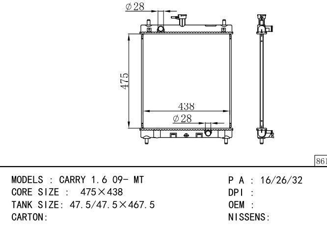  Car Radiator for SUZUKI CARRY 1.6 09- MT