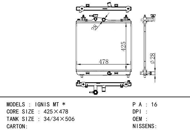  Car Radiator for SUZUKI IGNIS MT