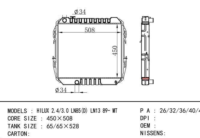  Car Radiator for TOYOTA HILUX 2.4/3.0 LN85(D) LN13 89- MT