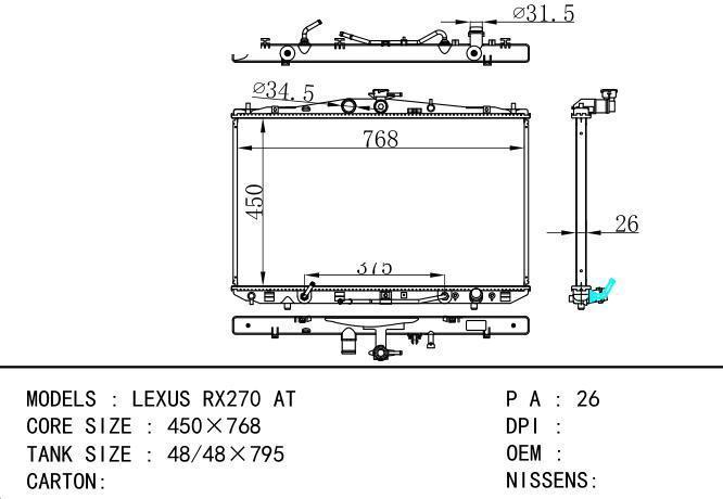 16400-3622 Car Radiator for TOYOTA  LEXUS RX270 AT