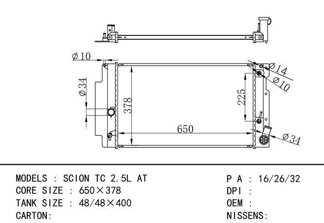  Car Radiator for TOYOTA SCION TC 2.5L AT