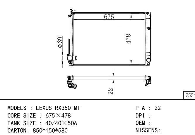  Car Radiator for TOYOTA LEXUS RX350 MT