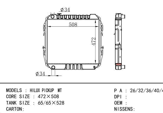  Car Radiator for TOYOTA HILUX PICKUP  MT