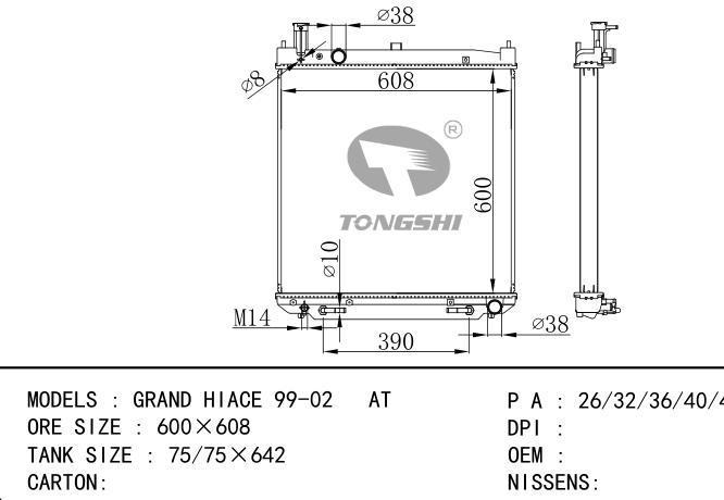  Car Radiator for TOYOTA GRAND HIACE 99-02 AT