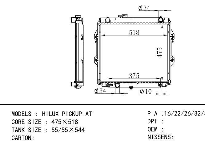  Car Radiator for TOYOTA HILUX PICKUP AT