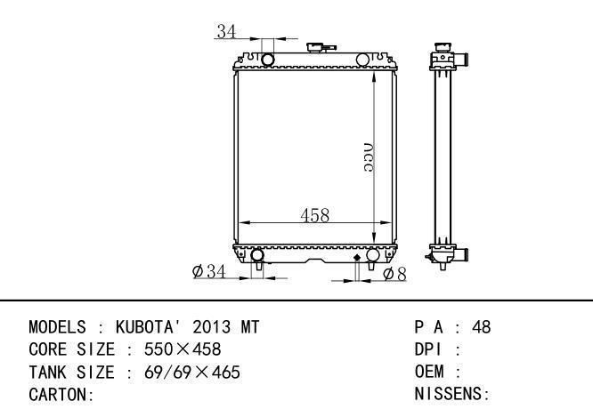  Car Radiator for TOYOTA KUBOTA' 2013 MT