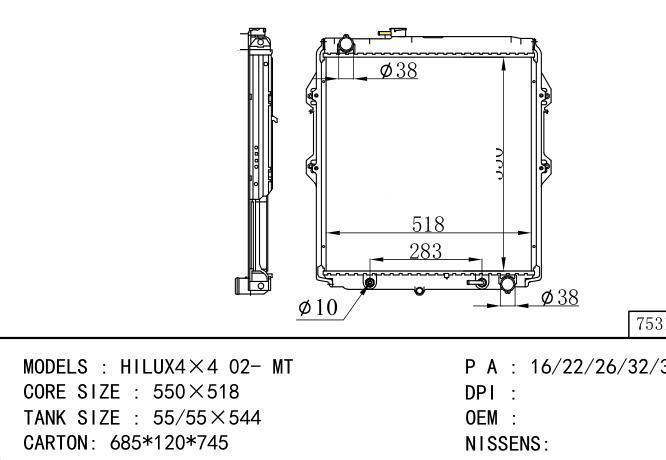  Car Radiator for TOYOTA HILUX 02-