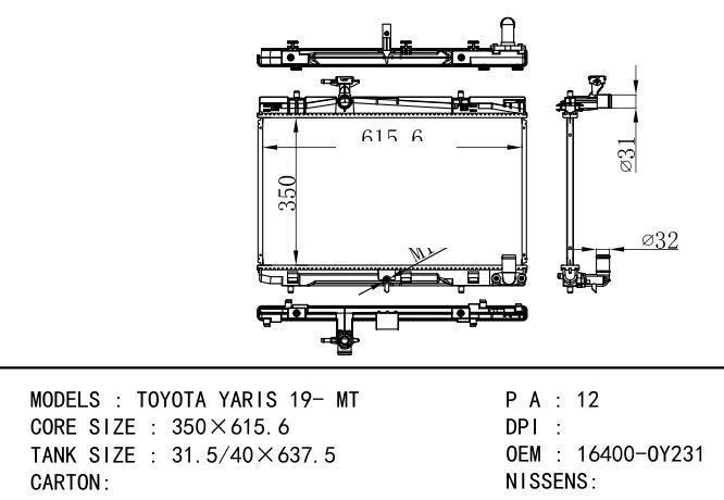 16400-OY231 Car Radiator for TOYOTA Yaris 19-