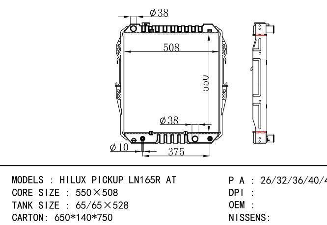  Car Radiator for TOYOTA HILUX PICKUP LN 165R AT