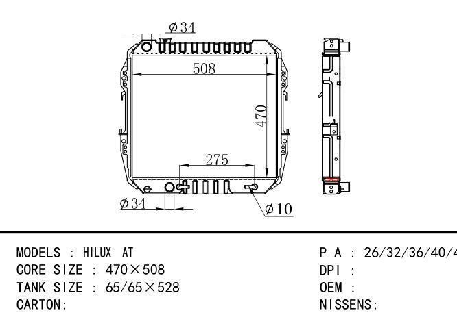  Car Radiator for TOYOTA HILUX  AT