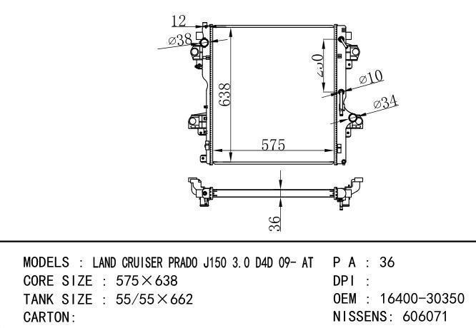 16400-30350 Car Radiator for TOYOTA LAND CRUISER PRADO J150 3.0D4D 09- MT