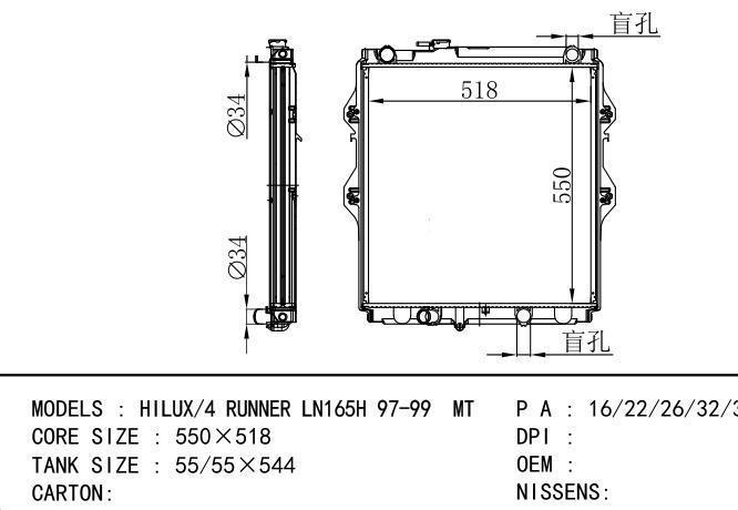  Car Radiator for TOYOTA HILUX/4 RUNNER LN165H