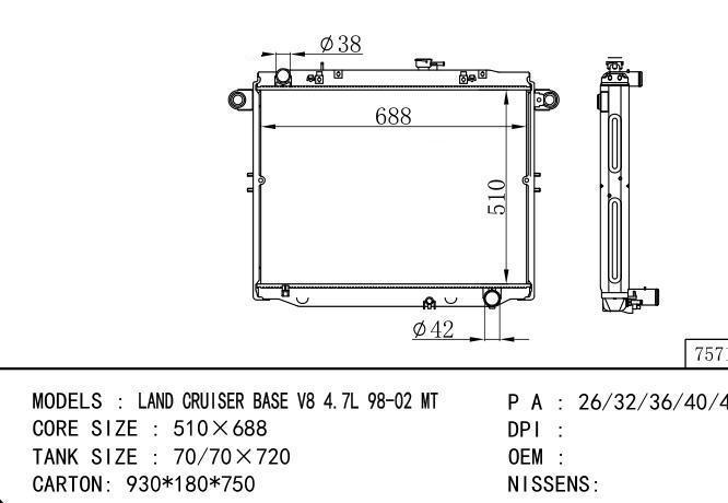  Car Radiator for TOYOTA LAND CRUISER BASE V8 4.7L 98-02 MT