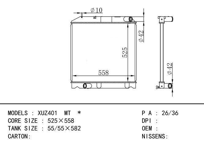  Car Radiator for TOYOTA XUZ401 MT