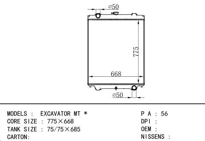  Car Radiator for TOYOTA EXCAVATOR MT