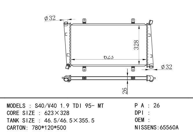  Car Radiator for  VOLVO S40/V40  1.9  TD1  95-MT