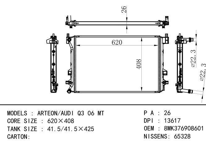 8MK376908601    Car Radiator for  VOLKSWAGEN ARTEON/AUDI Q3 06 MT
