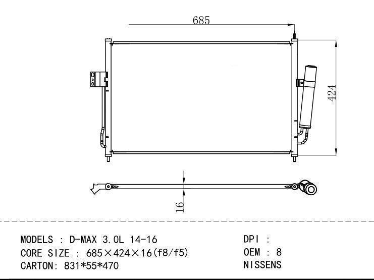 8980526343 Condenser for ISUZU D-MAX 3.0L 14-16