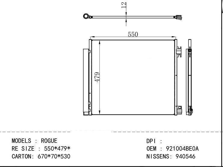 921004BE0A Condenser for NISSAN ROGUE RE SIZE : 550*479*12 (f8/f5)