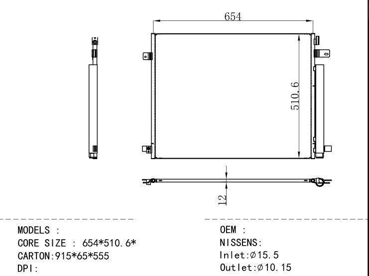  Condenser for NISSAN 654*510