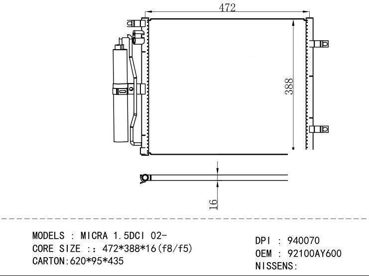 92100AY600 Condenser for NISSAN MICRA 1.5DCI 02-