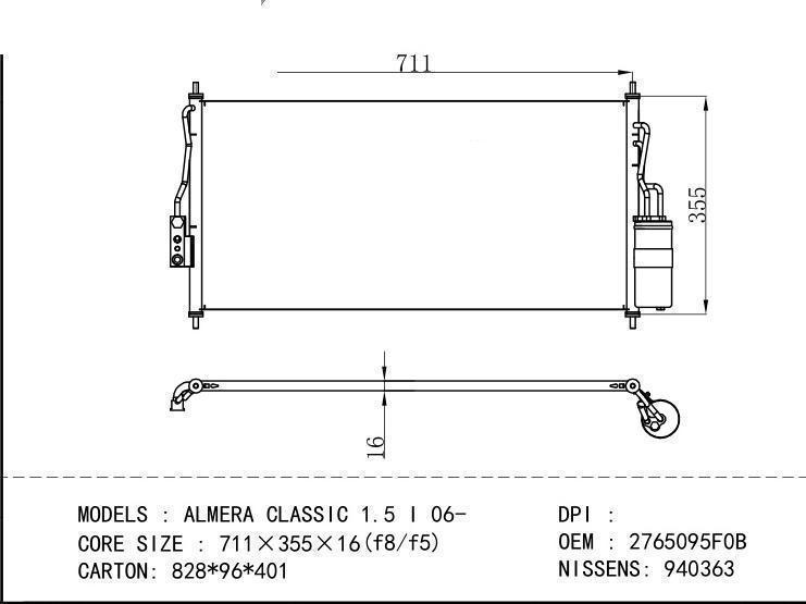 2765095F0B Condenser for NISSAN ALMERA CLASSIC 1.5 I 06