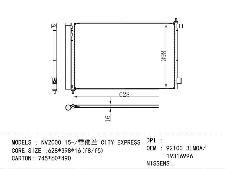 92100-3LMOA/ 19316996 Condenser for NISSAN NV 2000 15-/ CITY EXPRESS