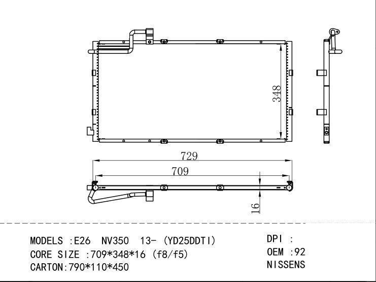 921103XA0A Condenser for NISSAN E26 NV350 13- (YD25DDT I)