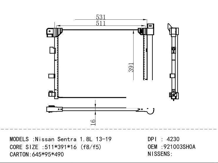 921003SH0A Condenser for NISSAN Nissan Sentra 1.8L 13-19