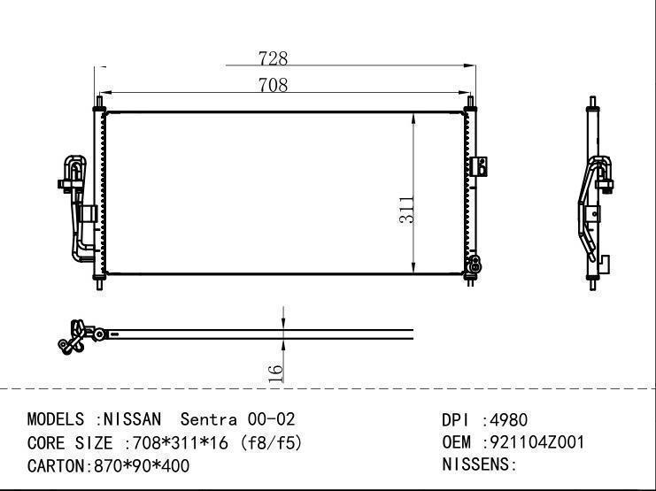 921104Z001 Condenser for NISSAN NISSAN Sentra 00-02