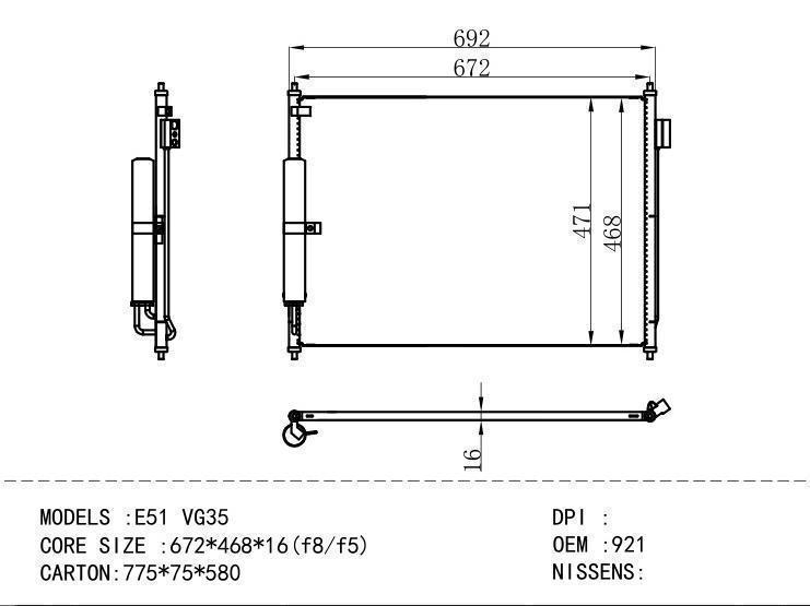 92100-WL005 Condenser for NISSAN E51 VG35