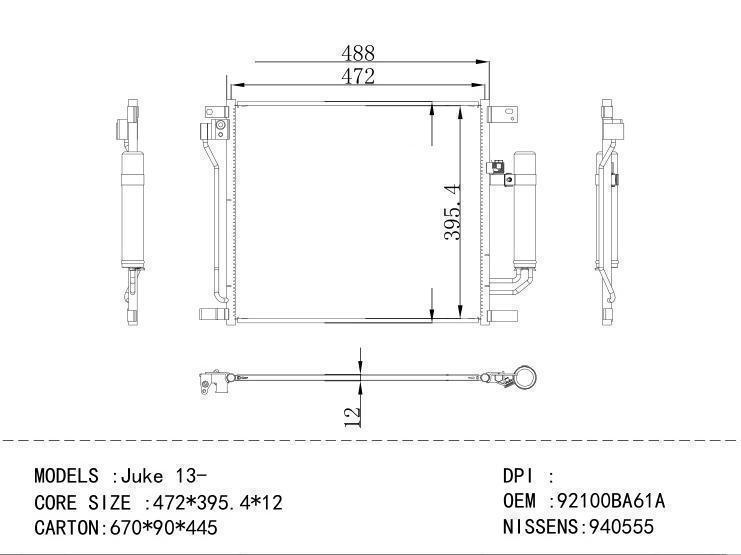 92100BA61A Condenser for NISSAN Juke 13