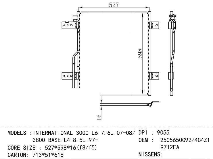 2505650C92/4C4Z1 9712 EA Condenser for NORTH AMERICA INTERNATIONAL 3000 L6 7.6L 0