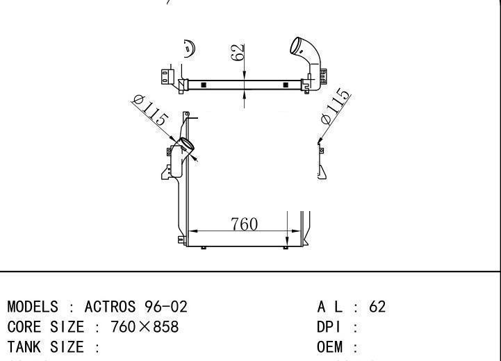  car Intercooler for BENZ ACTROS 96-02/ACTROS MP2/MP3 03-