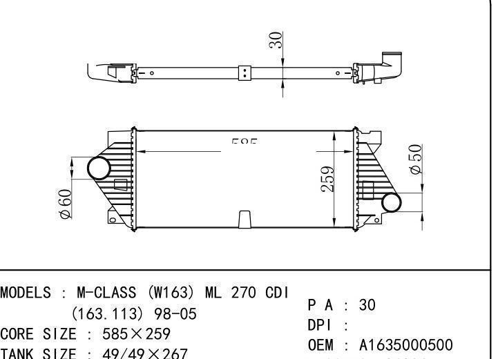 A1635000500/163 500 07 00/163 500 05 00/A1635000700 car Intercooler for BENZ M-CL