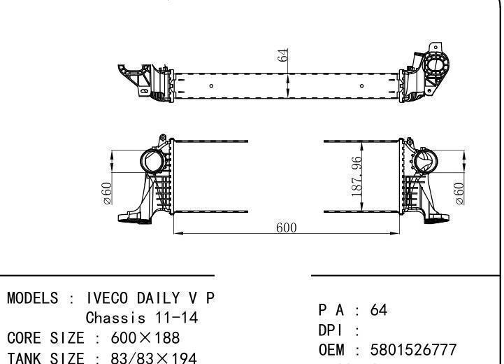 5801526777/5801255907 car Intercooler for Iveco IVECO DAILY V Platform/Chassis 11