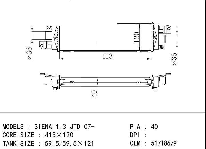 51718679 car Intercooler for FIAT STRADA Pickup (178E) 1.3 D 98-/SIENA (178_) 1.3