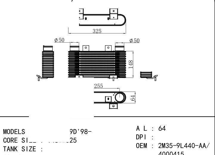 2M35-9L440-AA/4000415 car Intercooler for FIAT RANGER 2.9D'98-