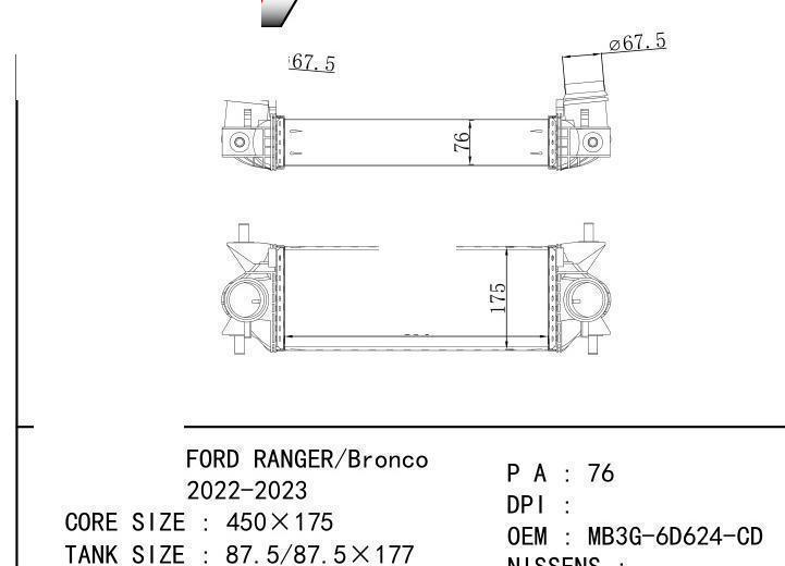 MB3G-6D624-CD car Intercooler for FORD FORD RANGER/Bronco 2022-2023