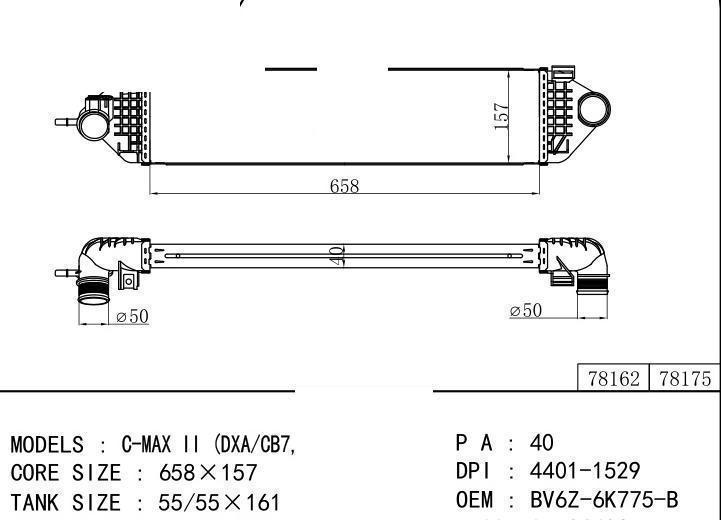 1750001/1787935/1721228/BV6Z-6K775-B car Intercooler for FORD C-MAX II (DXA/CB7, 