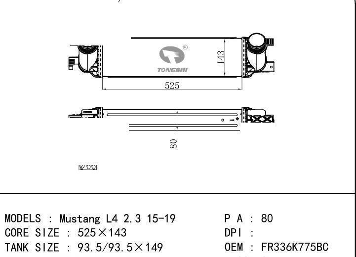 FR336K775BC car Intercooler for FORD Mustang L4 2.3 15-19