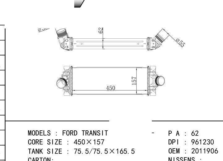 961230 car Intercooler for FORD FORD TRANSIT CUSTOM  12-