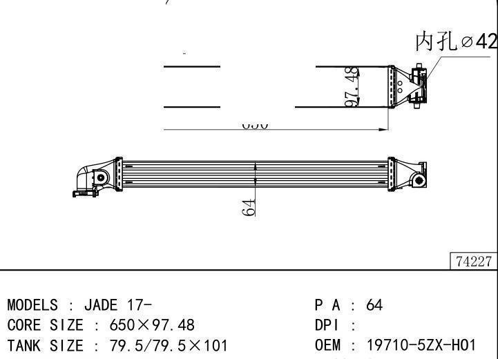 19710-5ZX-HO1 car Intercooler for HONDA JADE 17-