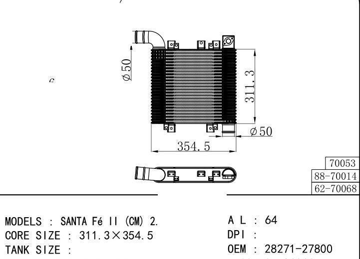 28271-27800 car Intercooler for HYUNDAI SANTA Fé II (CM) 2.2 CRDi 06-