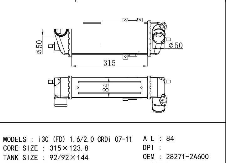 28271-2A600 car Intercooler for HYUNDAI i30 (FD) 1.6/2.0 CRDi 07-11/i30 CW (FD) 1
