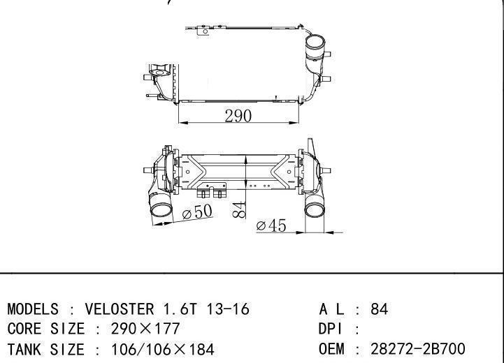 28272-2B700 car Intercooler for HYUNDAI HYUNDAI VELOSTER 1.6T 13-16